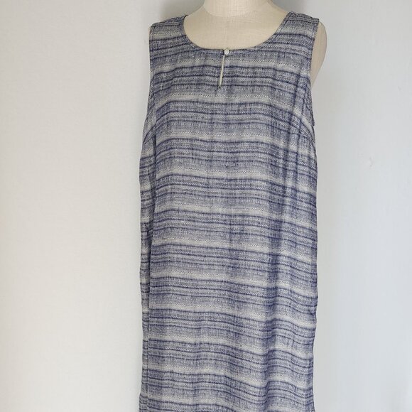 NWT Pure Jill Linen Tunic Maxi Shift Dress Key-Hole Sleeveless Pocket Sapphire - Picture 2 of 12